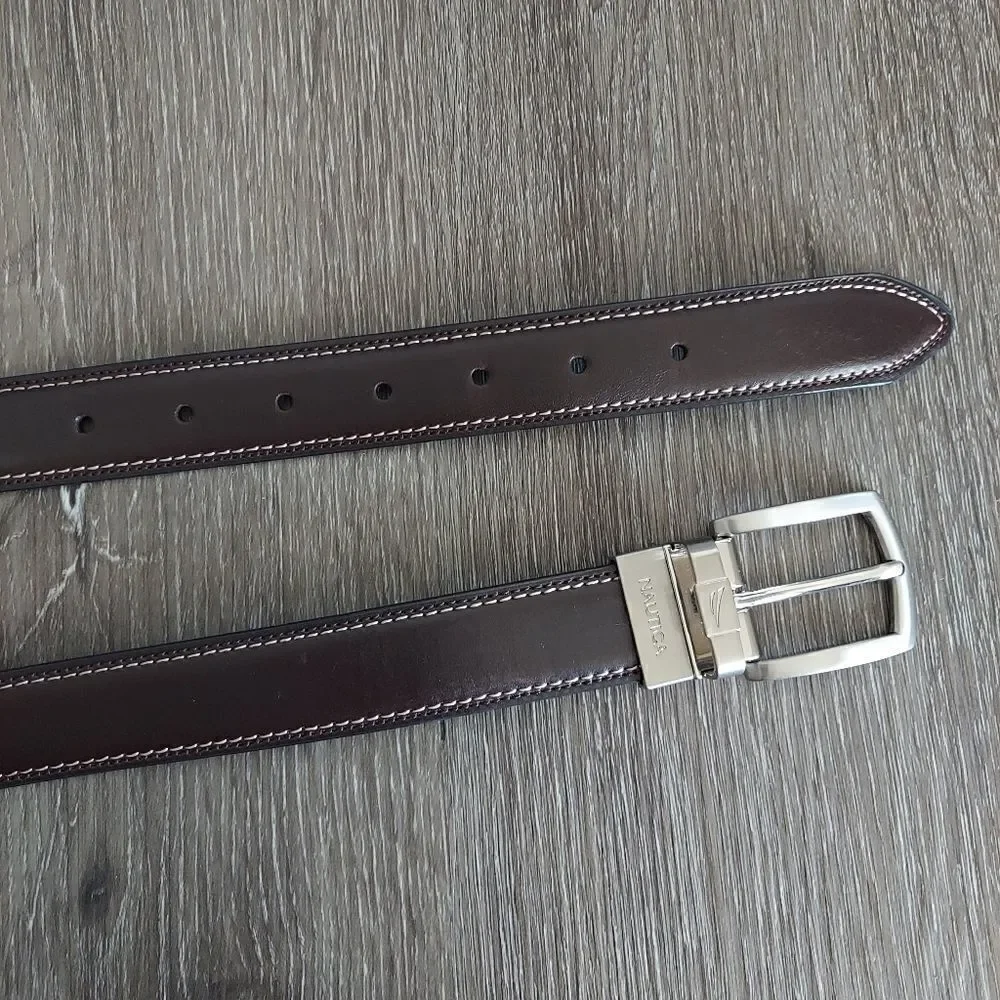 Nautica Kid's Reversible Belt Black Brown Silver Buckle Double Stitch 22